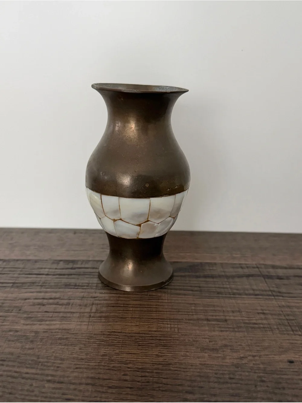 Vintage Brass Vase Mother Of Pearl Inlay Boho Hollywood Regency‎ Coastal Artisan